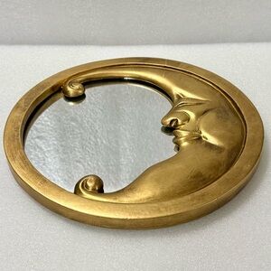 Vintage Celestial Gold Moon Mirror, Round Wall Hanging